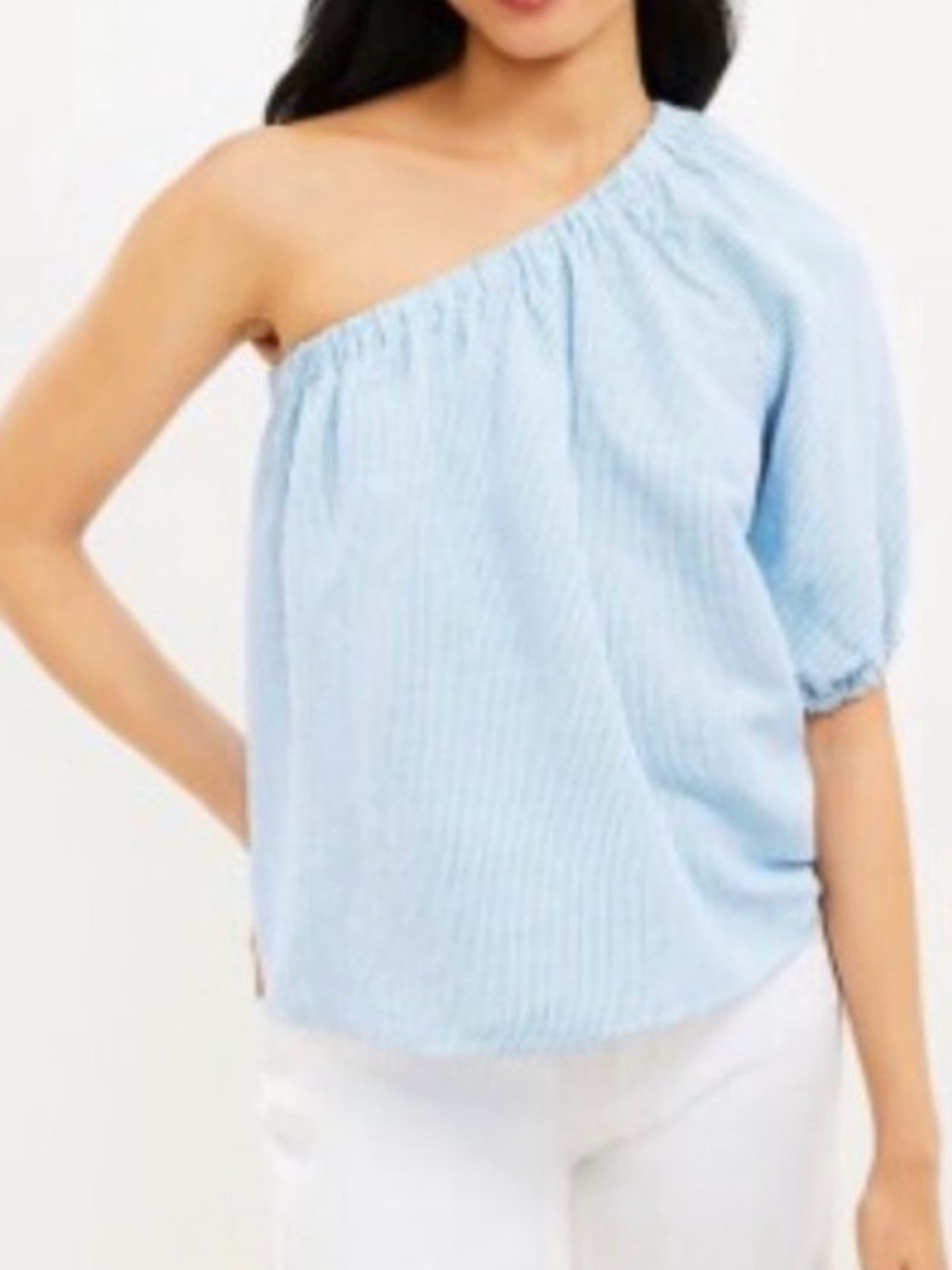 LOFT Blue and White Striped Off-Shoulder Blouse
